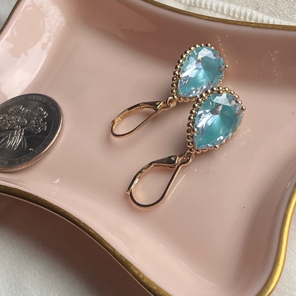 SOLID brass dangle crystal earrings - Picture 9 of 14